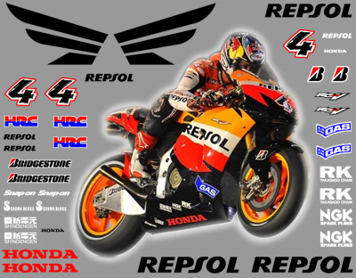 2010 Repsol Honda Decal Dovitsioso Kit comprises the following